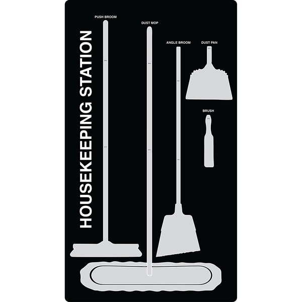 5S Housekeeping Shadow Board Broom Station Version 11  - Black Board / Gray Shadows  With Broom
